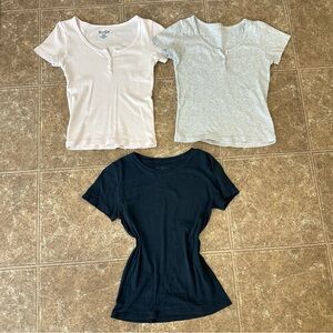 3-Pack Brandy Melville  Tees - White, Heather Gray, Black